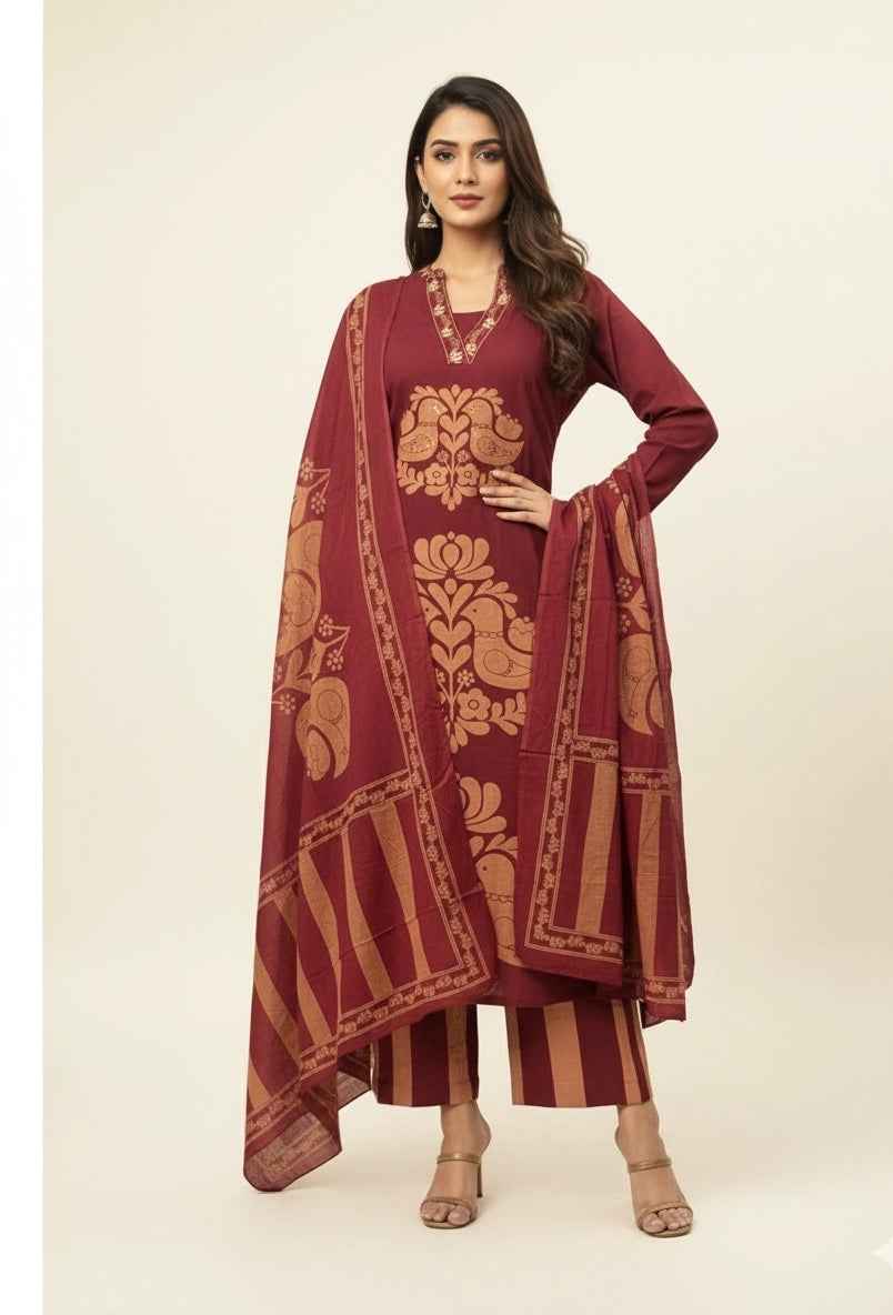 Pure Cotton A Line Three Piece Dupatta Set CS0181