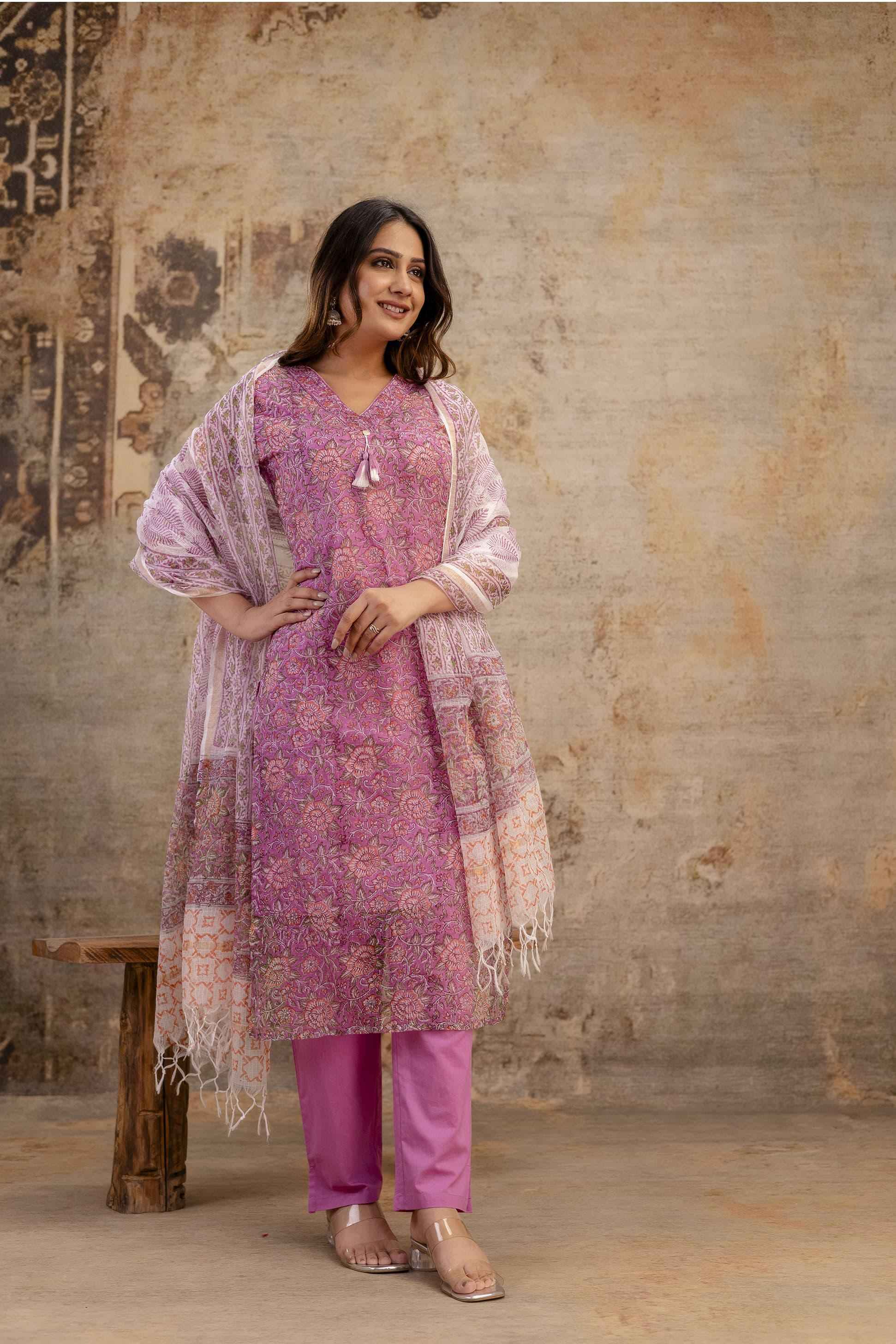 Kota Doriya Floral Print Pure Cotton Dupatta Sets
