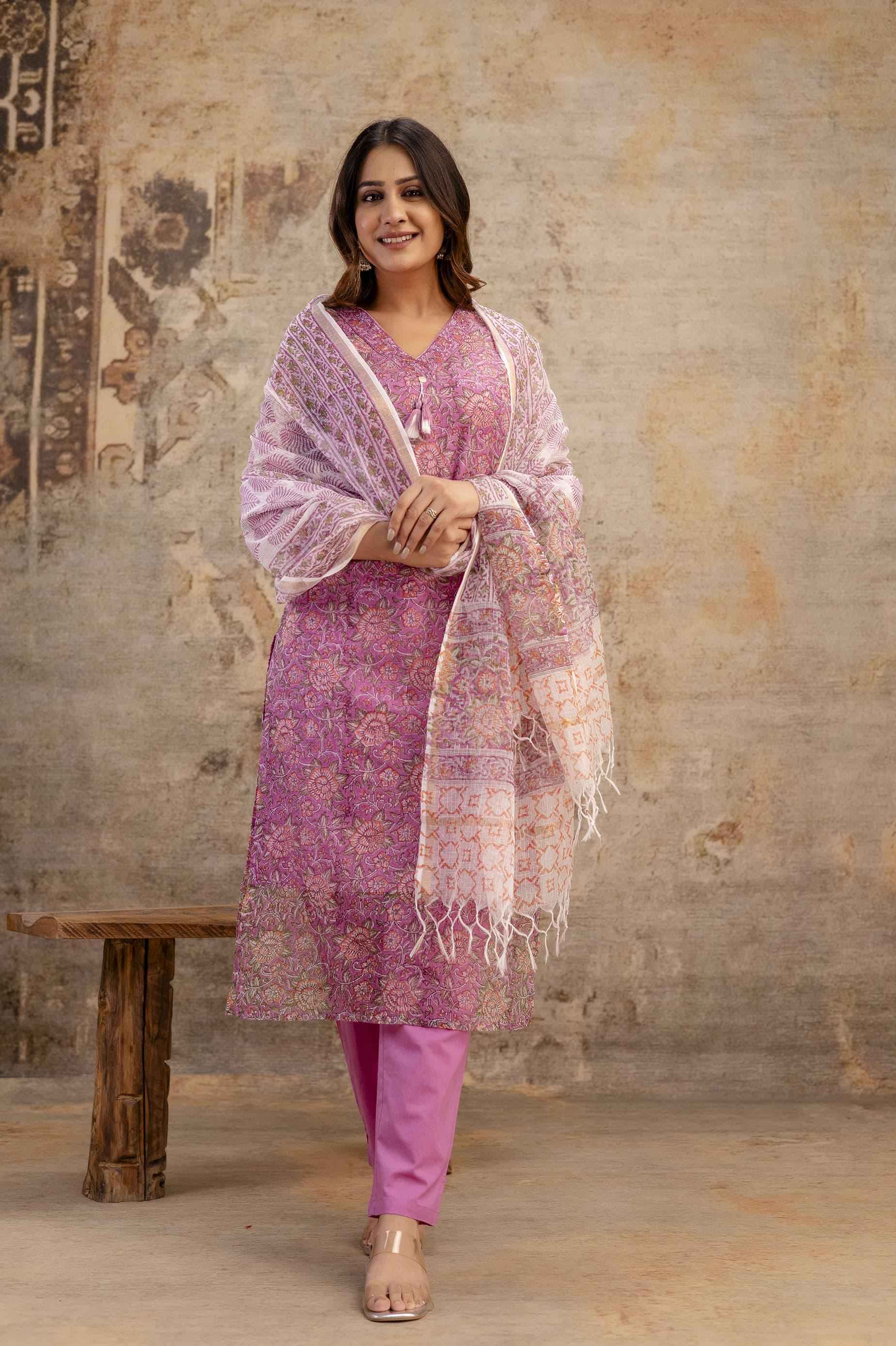 Kota Doriya Floral Print Pure Cotton Dupatta Sets