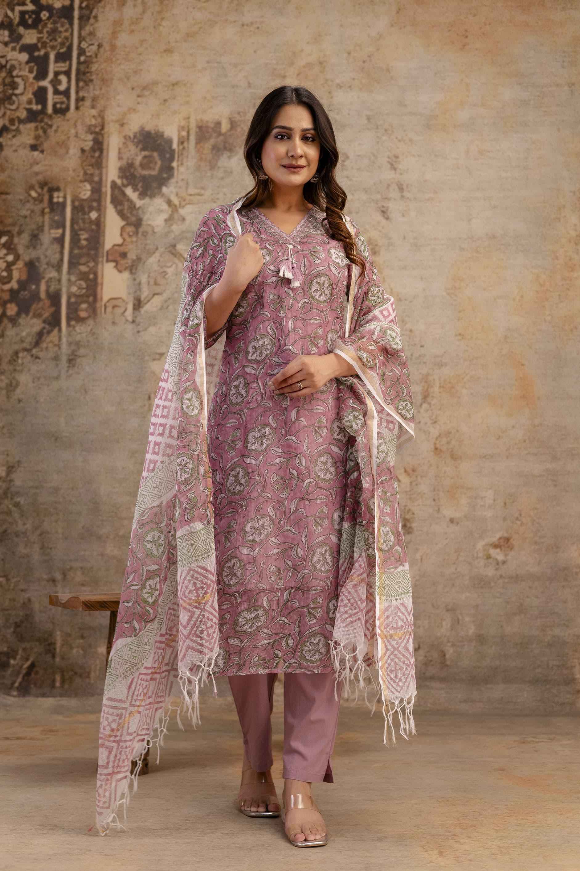 Kota Doriya Floral Print Pure Cotton Dupatta Sets