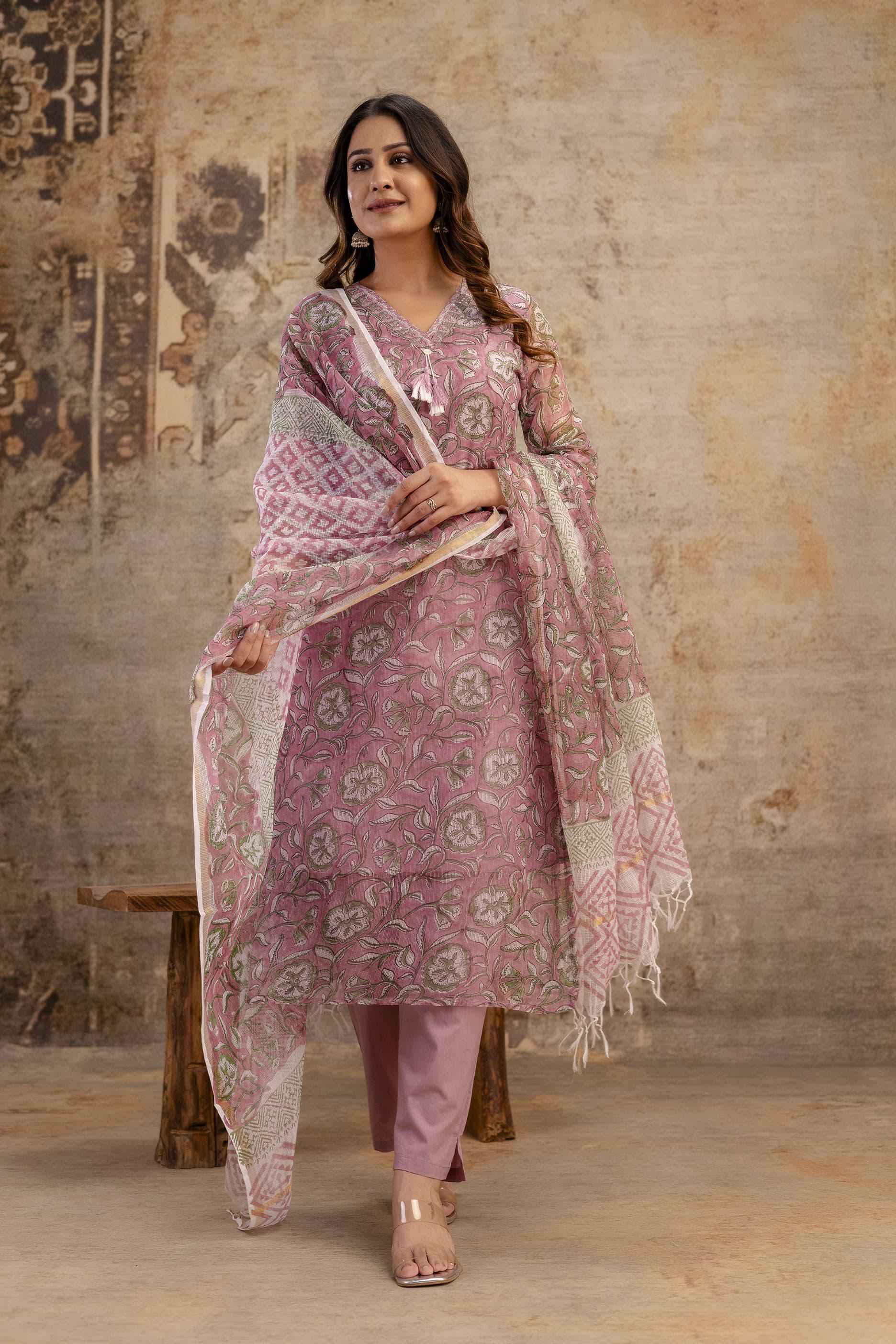Kota Doriya Floral Print Pure Cotton Dupatta Sets