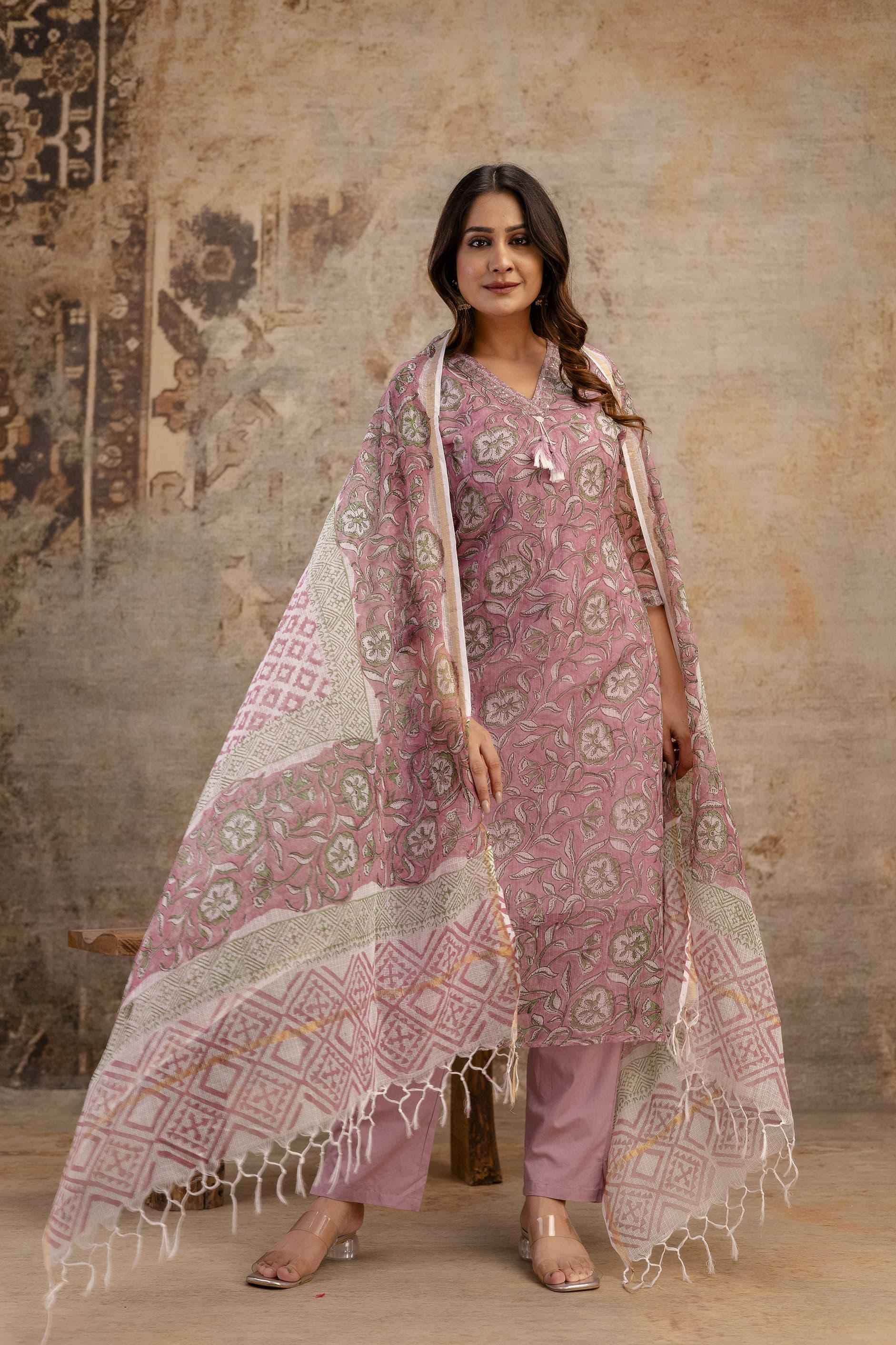 Kota Doriya Floral Print Pure Cotton Dupatta Sets