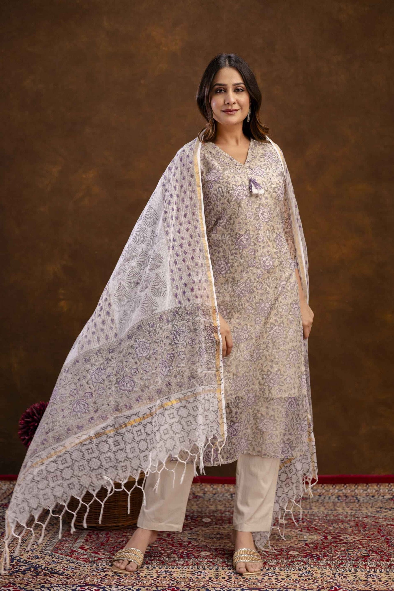 Kota Doriya Floral Print Pure Cotton Dupatta Sets