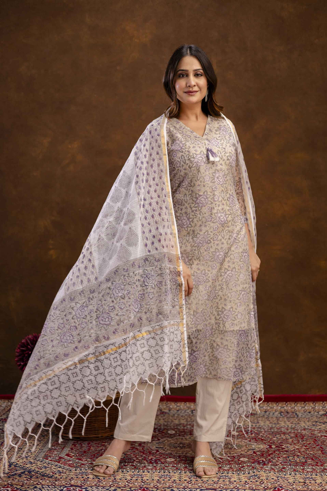 Kota Doriya Floral Print Pure Cotton Dupatta Sets