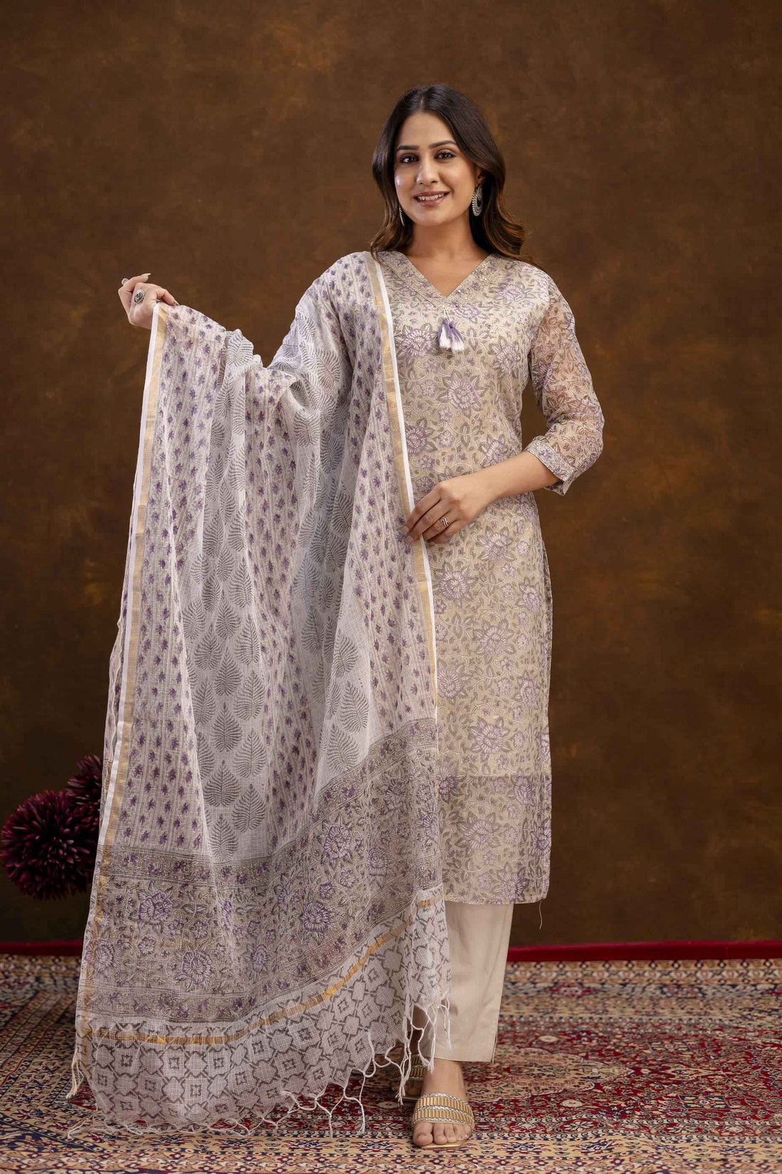 Kota Doriya Floral Print Pure Cotton Dupatta Sets