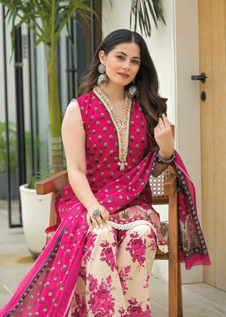 Pure Cotton Floral Print Sleeveless Dupatta Set