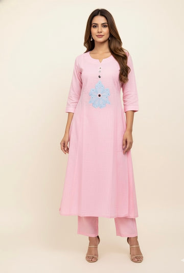 Slub Cotton With applique Work Pant Set PS031