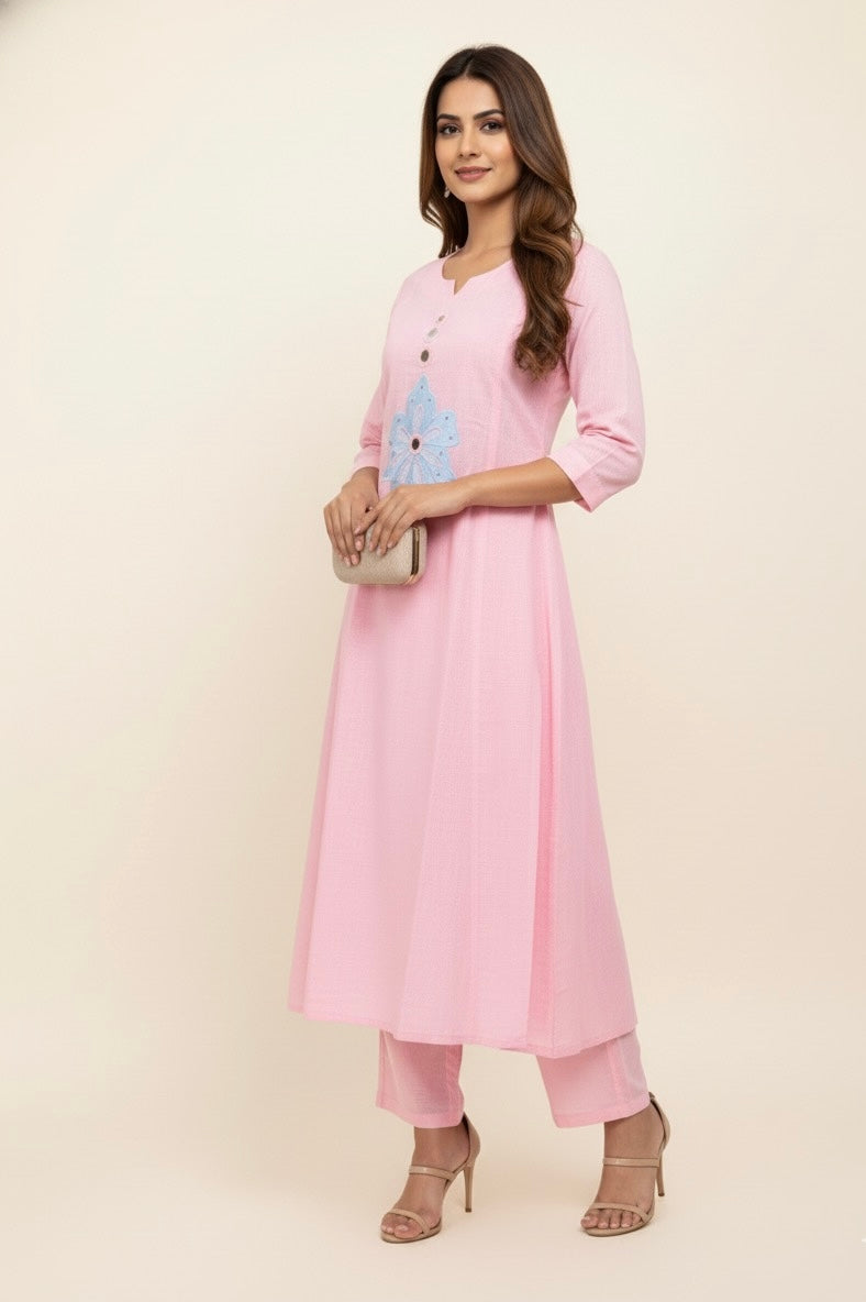 Slub Cotton With applique Work Pant Set PS031