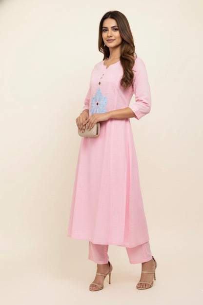 Slub Cotton With applique Work Pant Set PSS0023