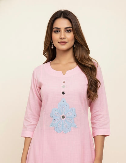 Slub Cotton With applique Work Pant Set PSS0023