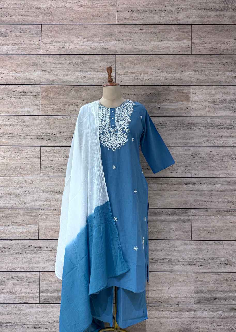 Solid base Cotton dupatta set - CS053