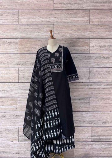 Solid Base Cotton Dupatta Set - CS055