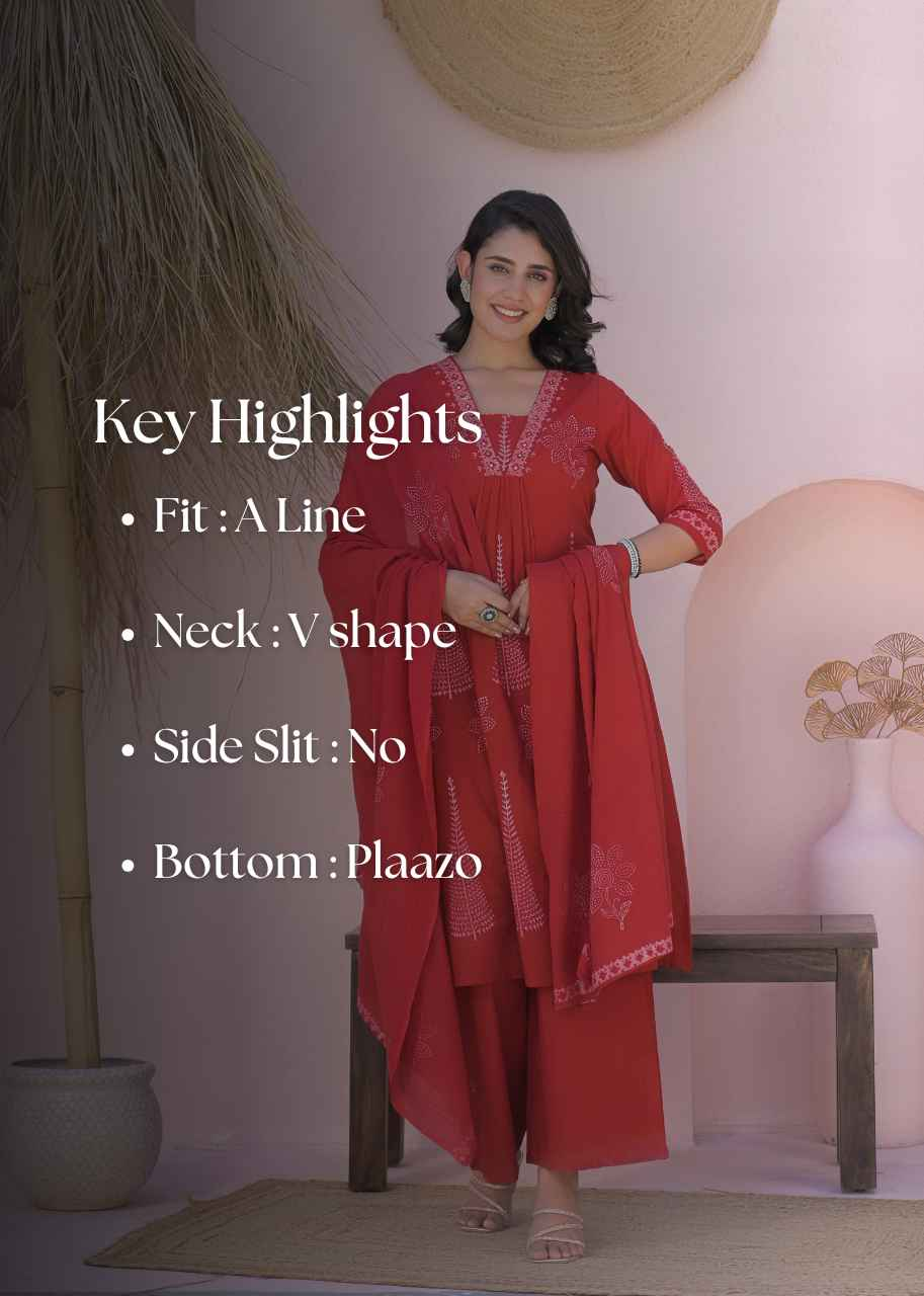 Handblock pure Cotton dupatta set - CS058