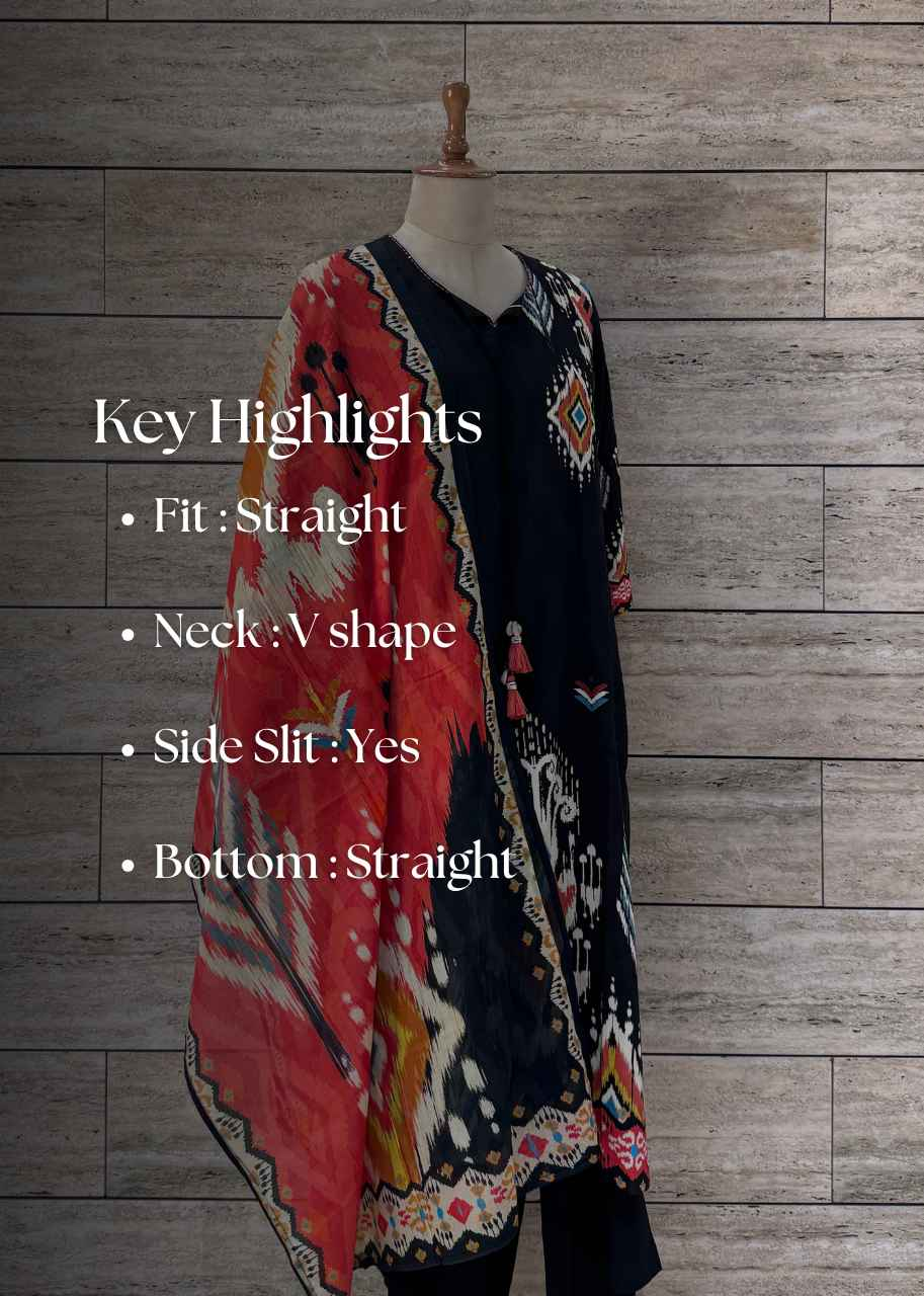 Ikkat Print Rayon Dupatta Set - RK006