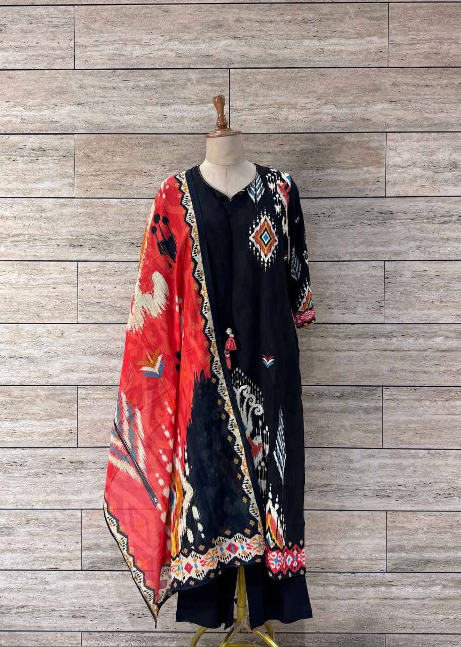 Ikkat Print Rayon Dupatta Set - RK006