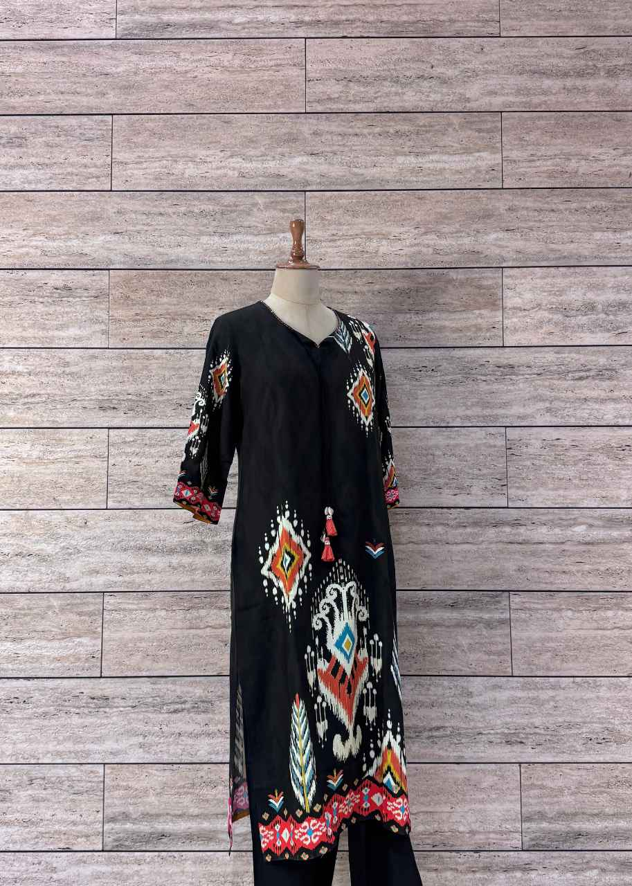 Ikkat Print Rayon Dupatta Set - RK006
