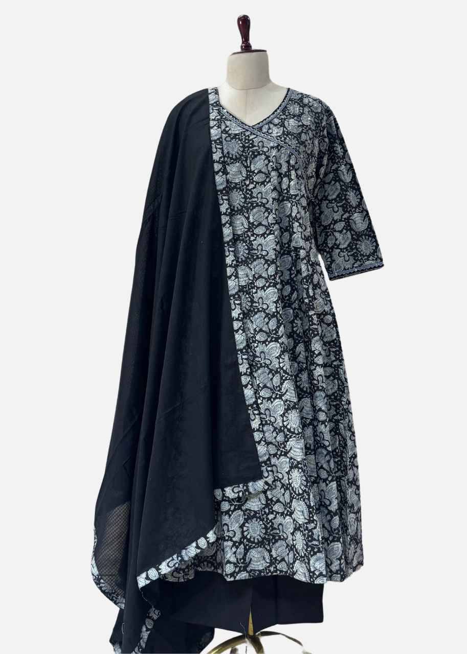 Floral Jaal Print A Line Pure Cotton Anarkali Suit