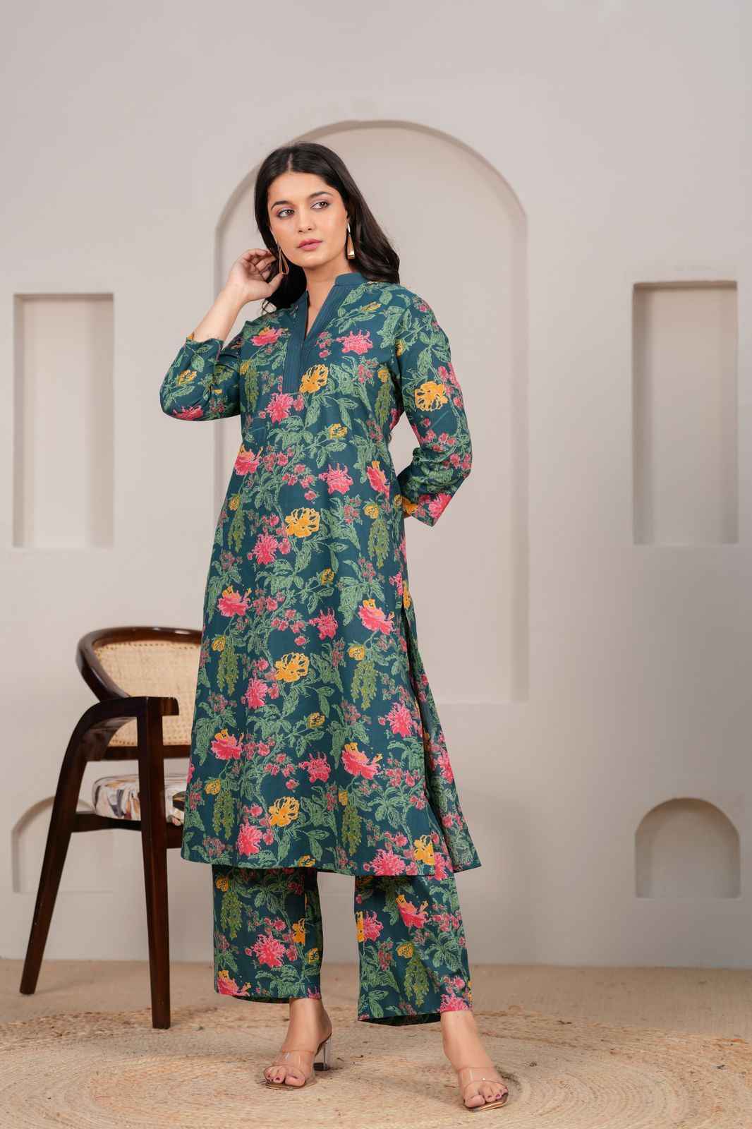 Two Piece Pant Set with Floral Print