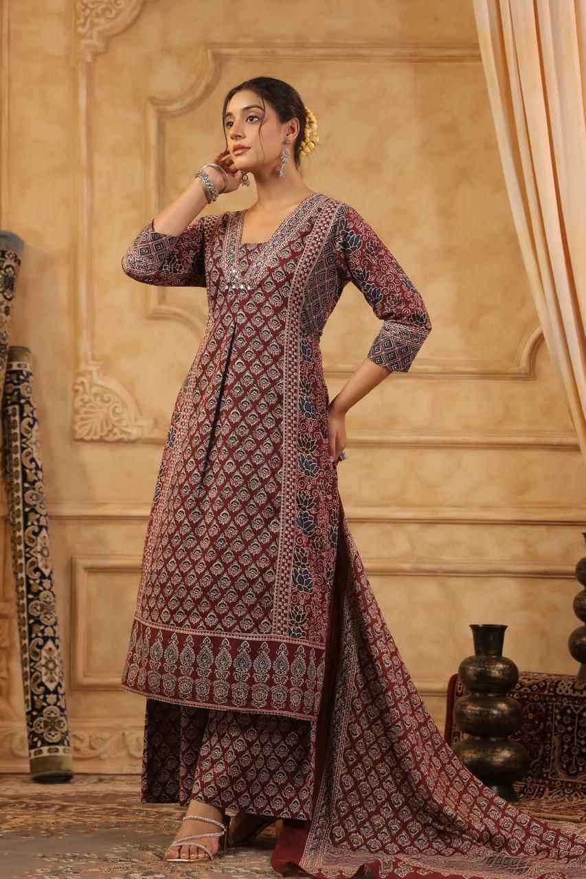 Pure Cotton Hand Block Dupatta Set