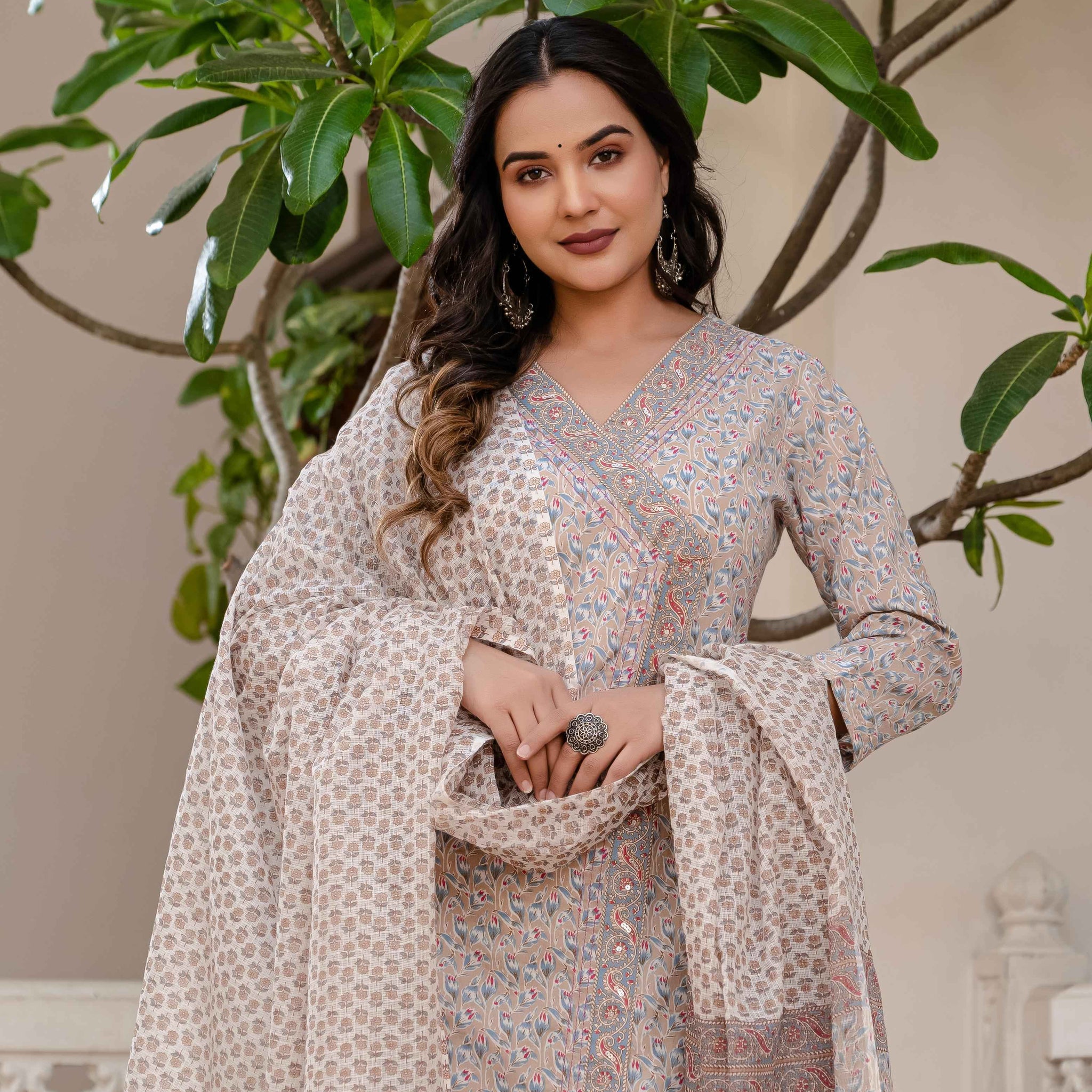 Angrakha Style Pure Cotton Dupatta Set