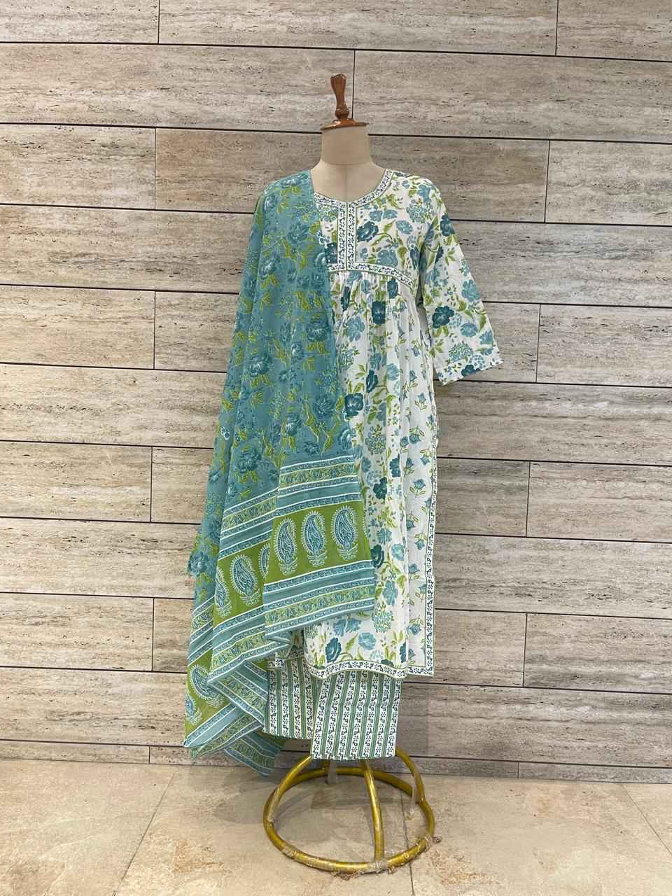 Pure Cotton A Line Three Piece Dupatta Set