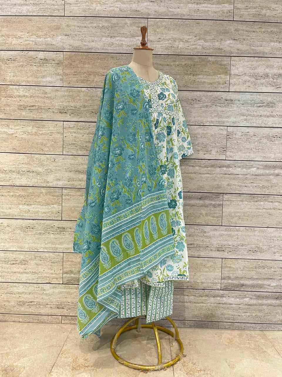 Pure Cotton A Line Three Piece Dupatta Set
