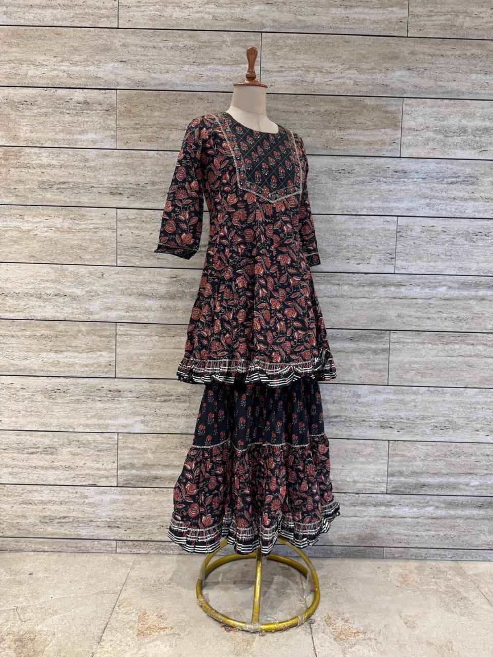 Pure Cotton Floral Print Three Piece Sharara Sets