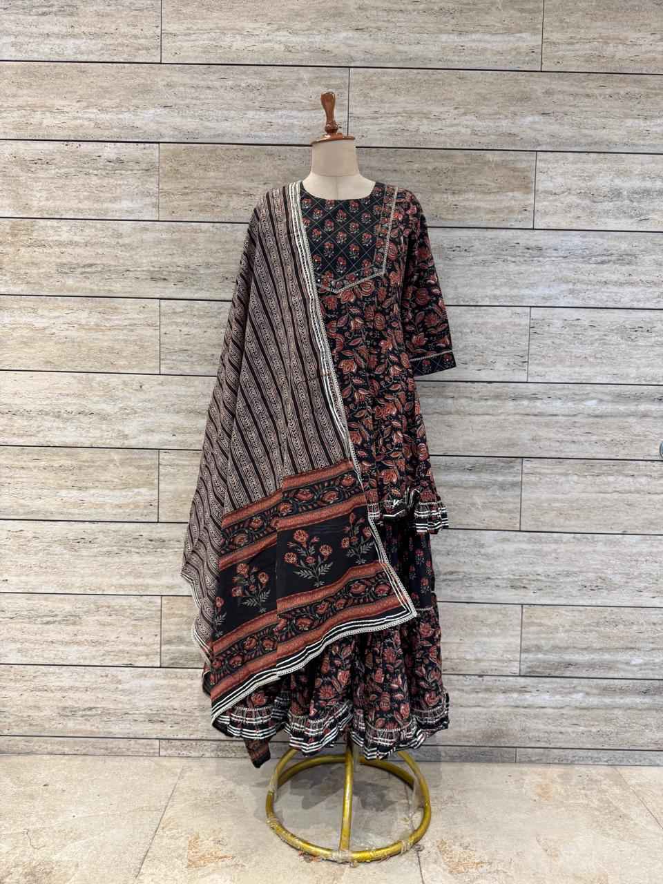 Pure Cotton Floral Print Three Piece Sharara Sets
