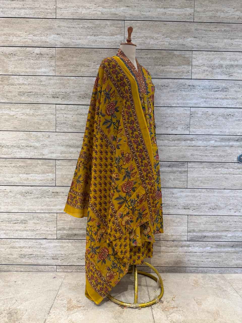 Pure Cotton A Line Three Piece Anarkali Suits