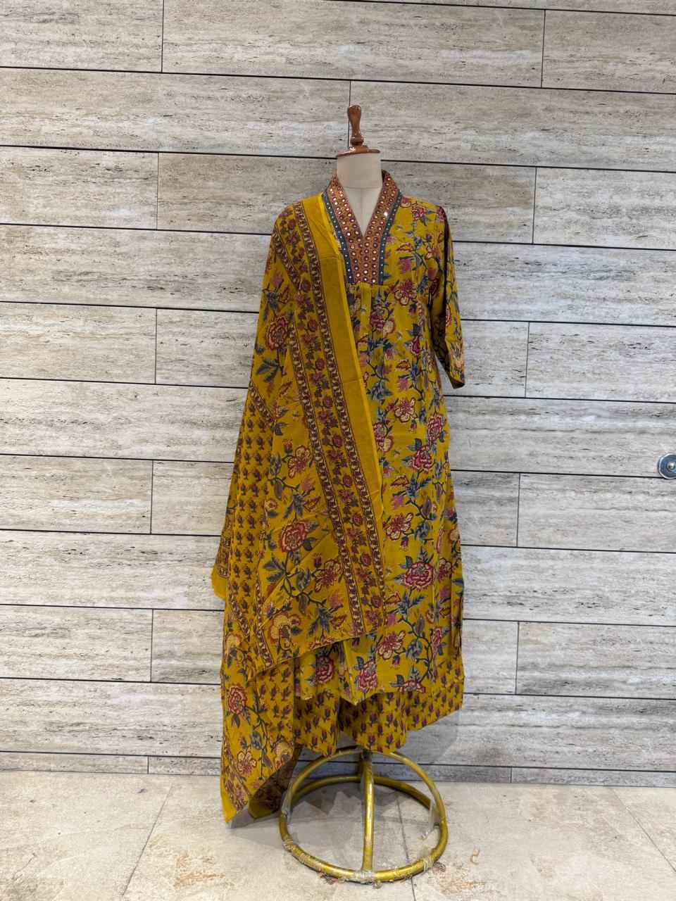Pure Cotton A Line Three Piece Anarkali Suits
