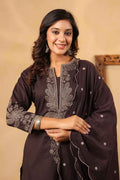 Embroidered Cotton Suit Farsi Pant Set with Dupatta