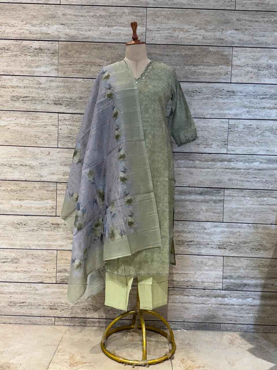 Festival Wear Pure Chanderi Silk Organza Dupatta Set