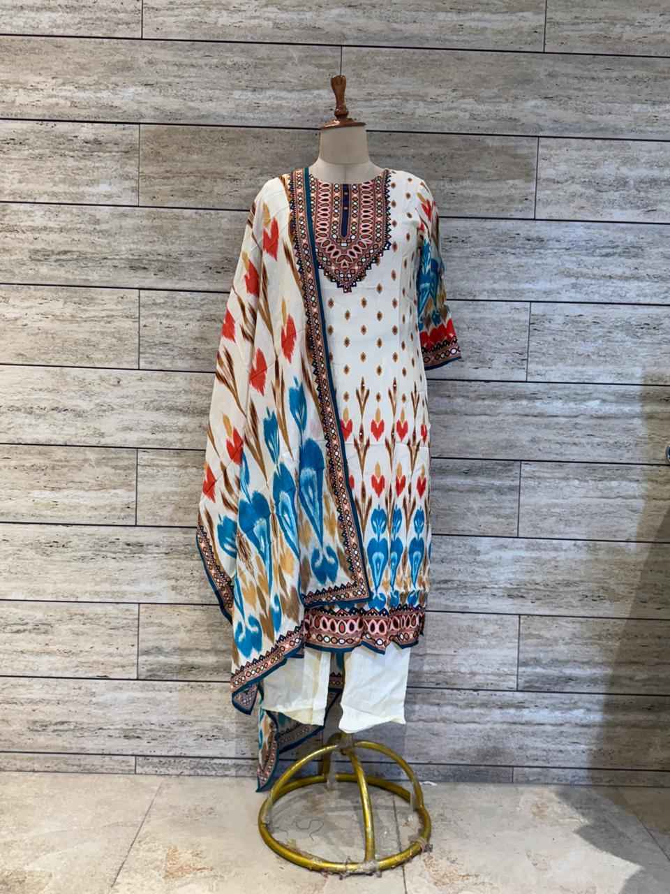 Festival Wear Pure Muslin Dupatta Set With Embroidery