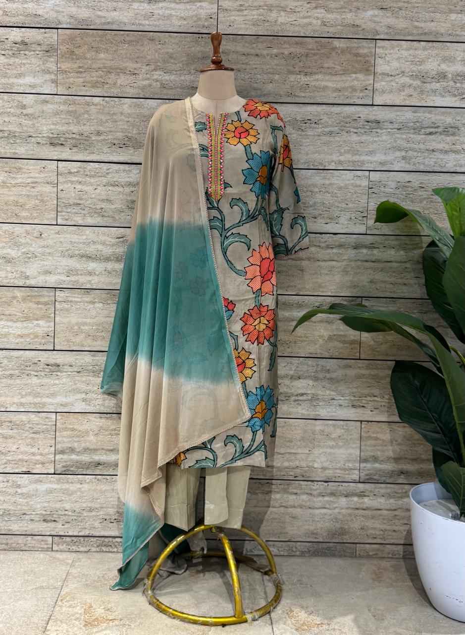 Festival Wear  Pure Muslin Three Piece  Dupatta Set