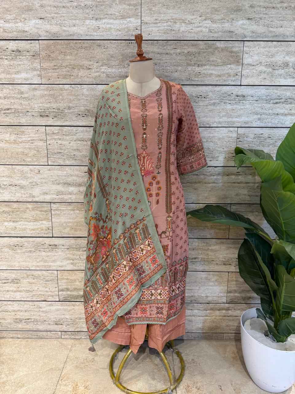 Festival Wear  Pure Shimmer Three Piece  Dupatta Set