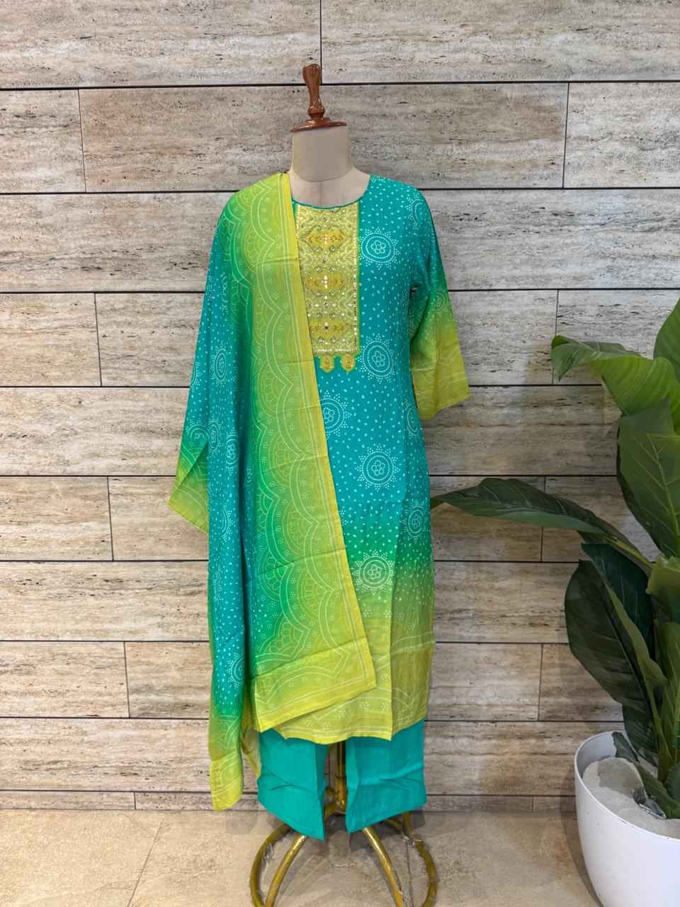 Festival Wear  Pure Muslin Three Piece  Dupatta Set