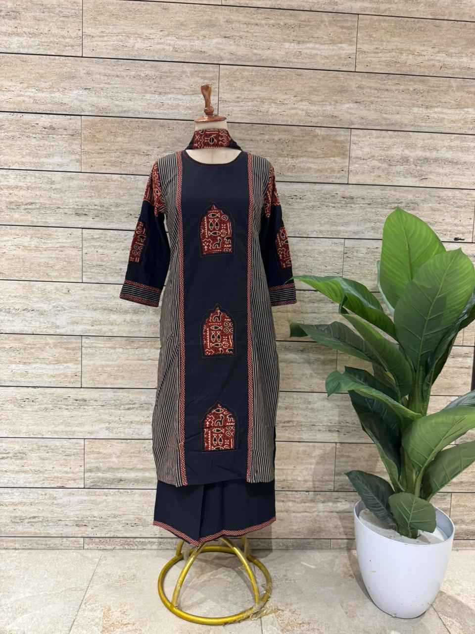 Pure Cotton Straight Dupatta Set With Applique Work