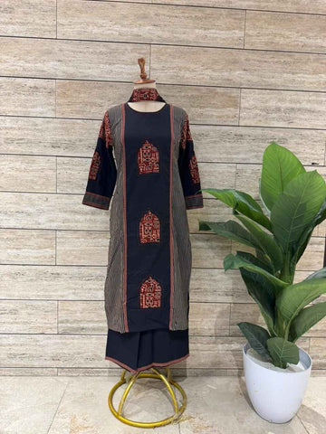 Pure Cotton Straight Dupatta Set With Applique Work