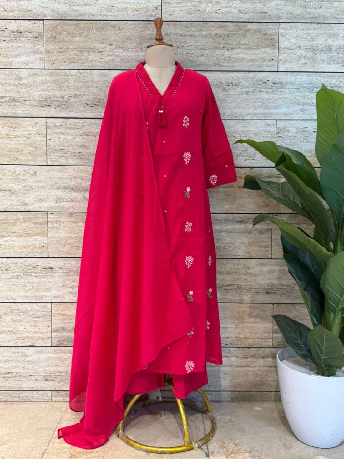 Pure Cotton A Line Dupatta Set With Embroidery Work