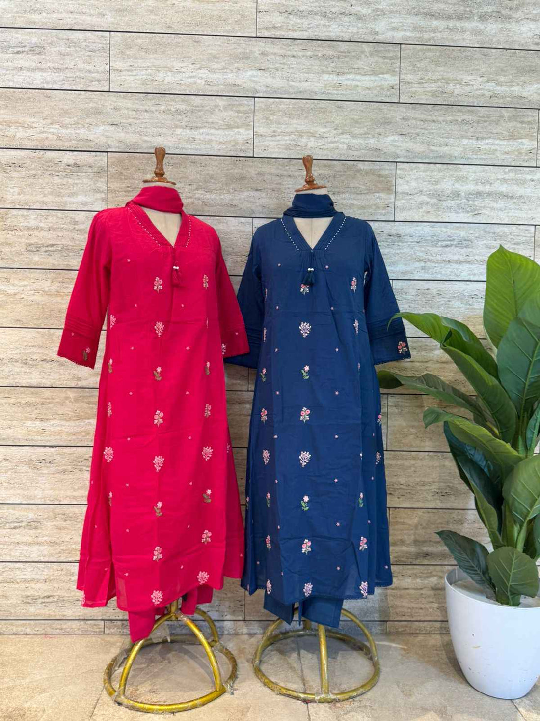 Pure Cotton A Line Dupatta Set With Embroidery Work