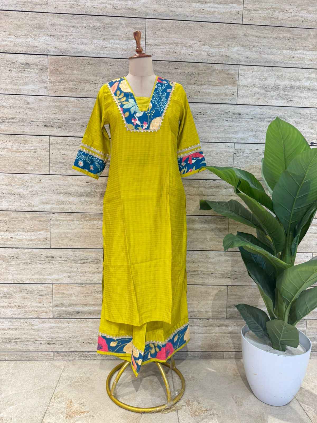Pure Muslin Straight Two Piece Pant Set With Plazzo