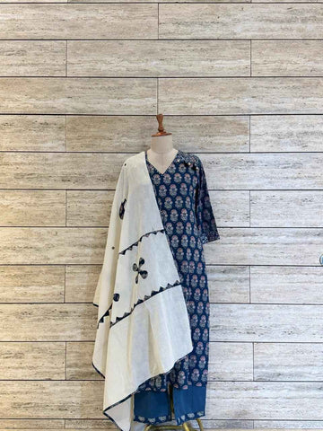 Pure Cotton Straight Dupatta Set With Applique Work