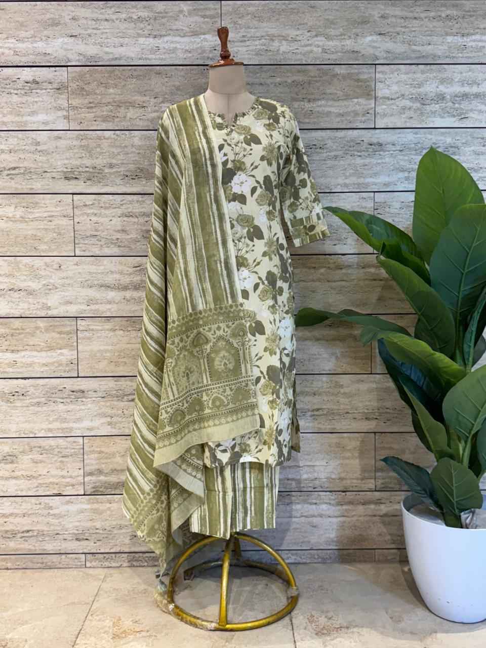 Pure Cotton Floral Print Straight Dupatta Set