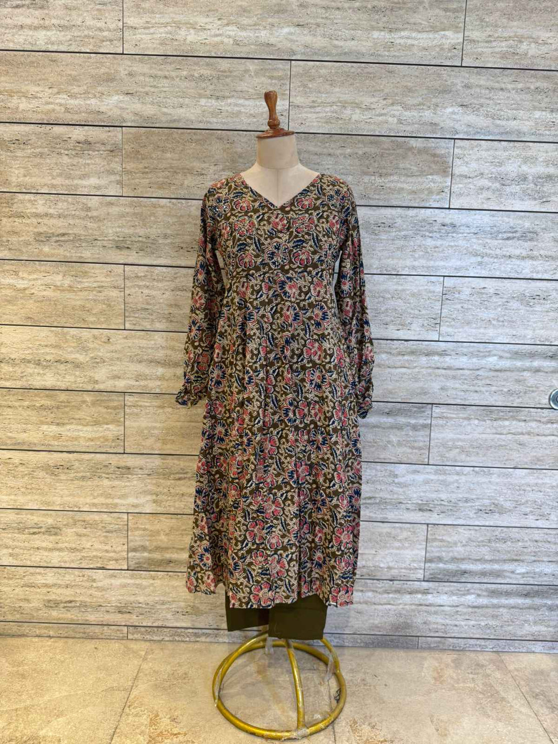 Pure Cotton Ajrakh Print Two Piece Pant Set With Long Sleeve