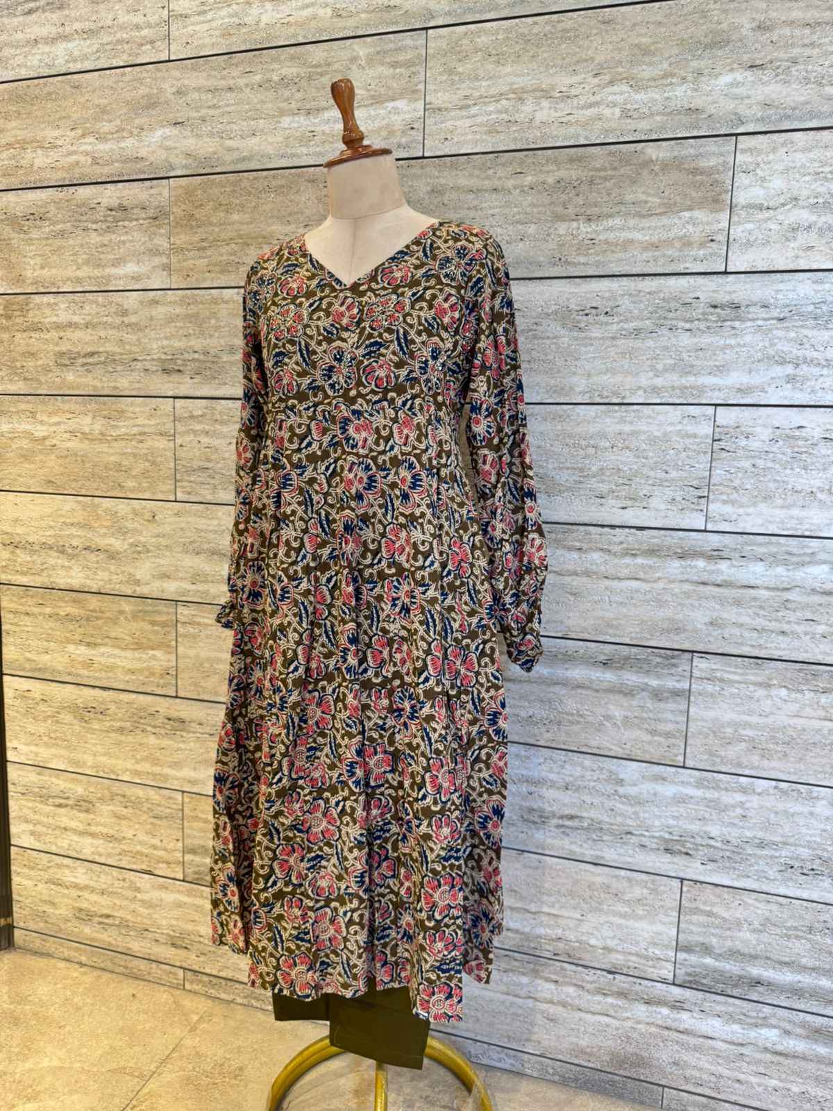 Pure Cotton Ajrakh Print Two Piece Pant Set With Long Sleeve
