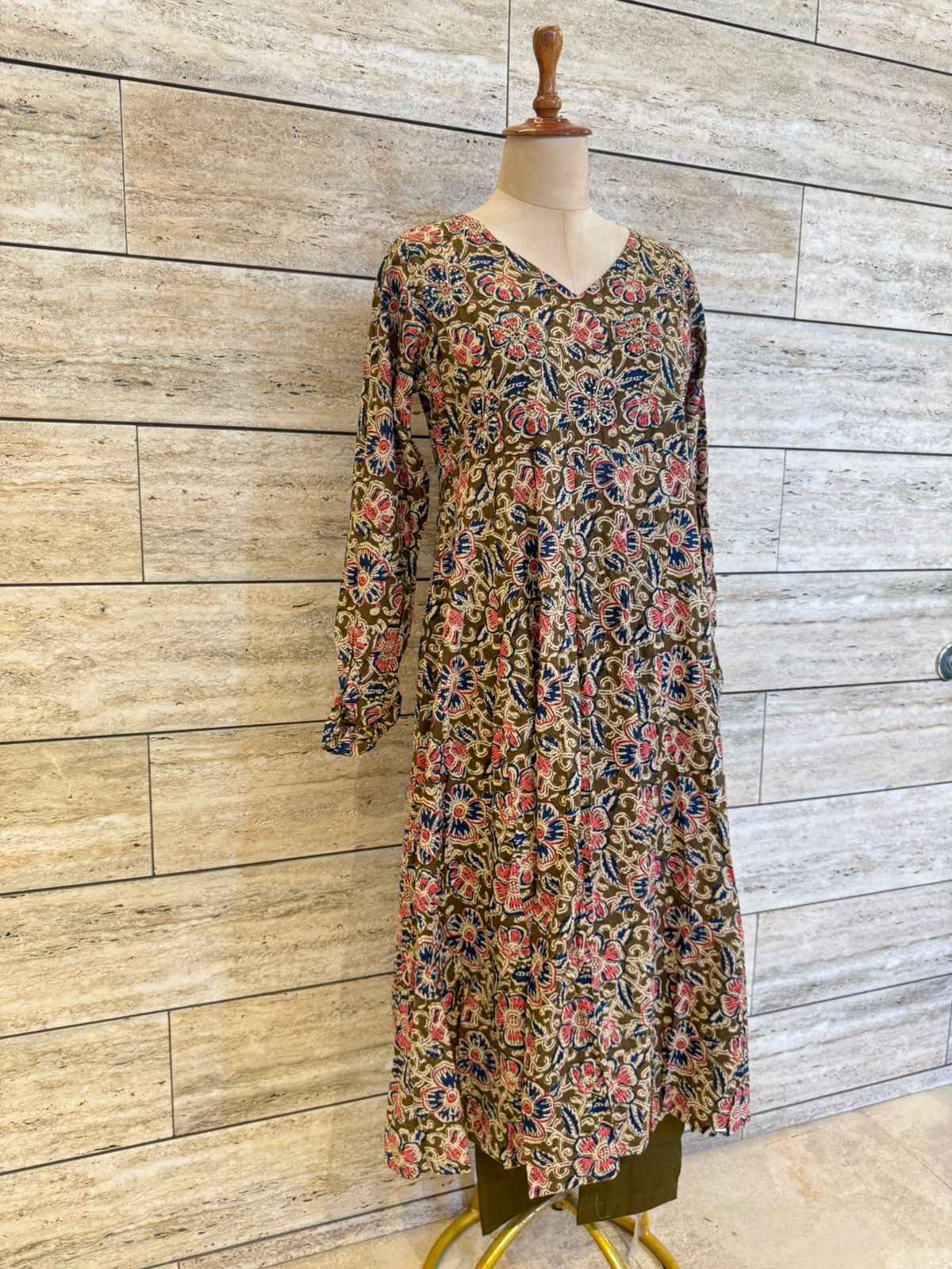 Pure Cotton Ajrakh Print Two Piece Pant Set With Long Sleeve