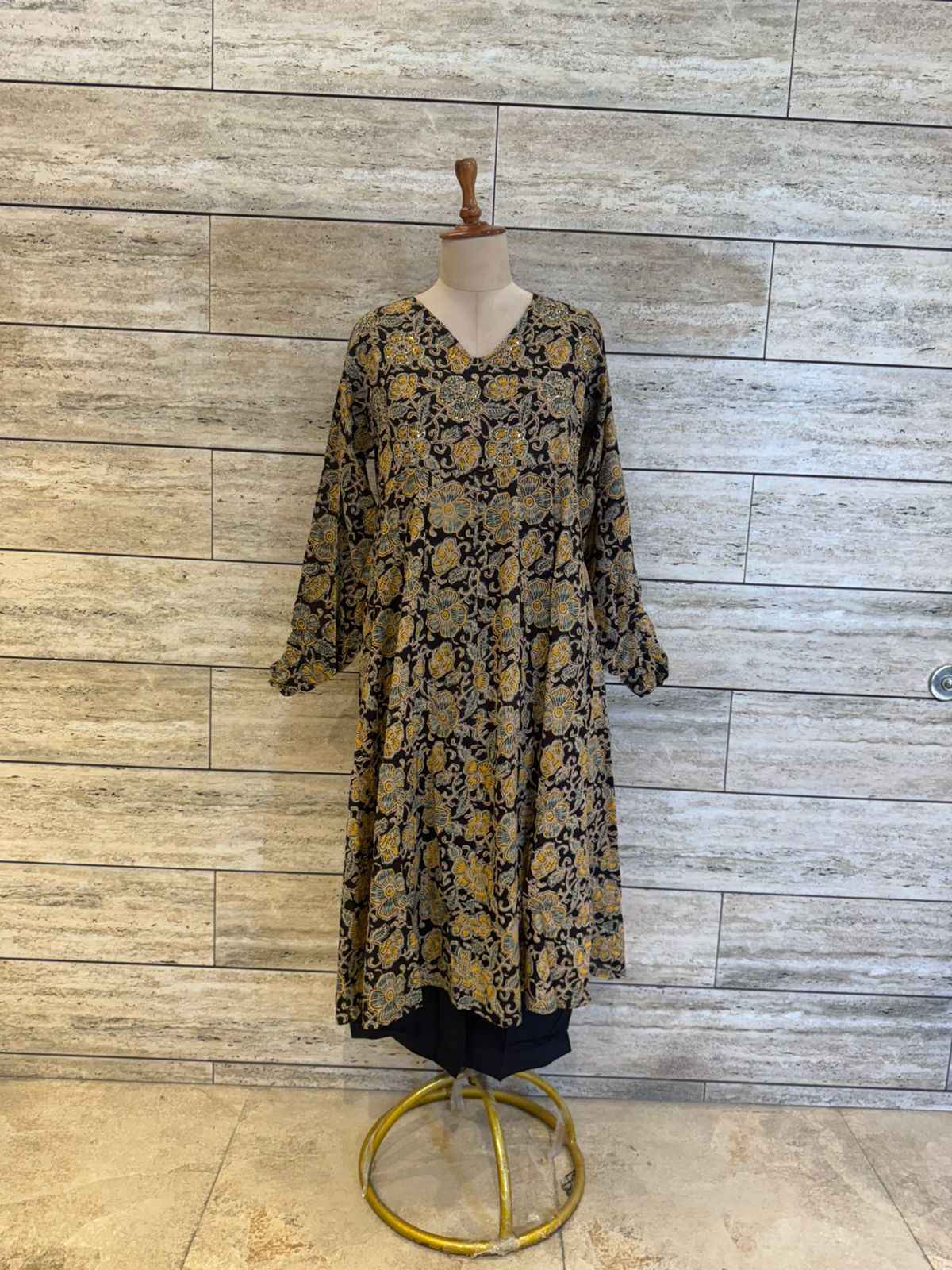 Pure Cotton Ajrakh Print Two Piece Pant Set With Long Sleeve