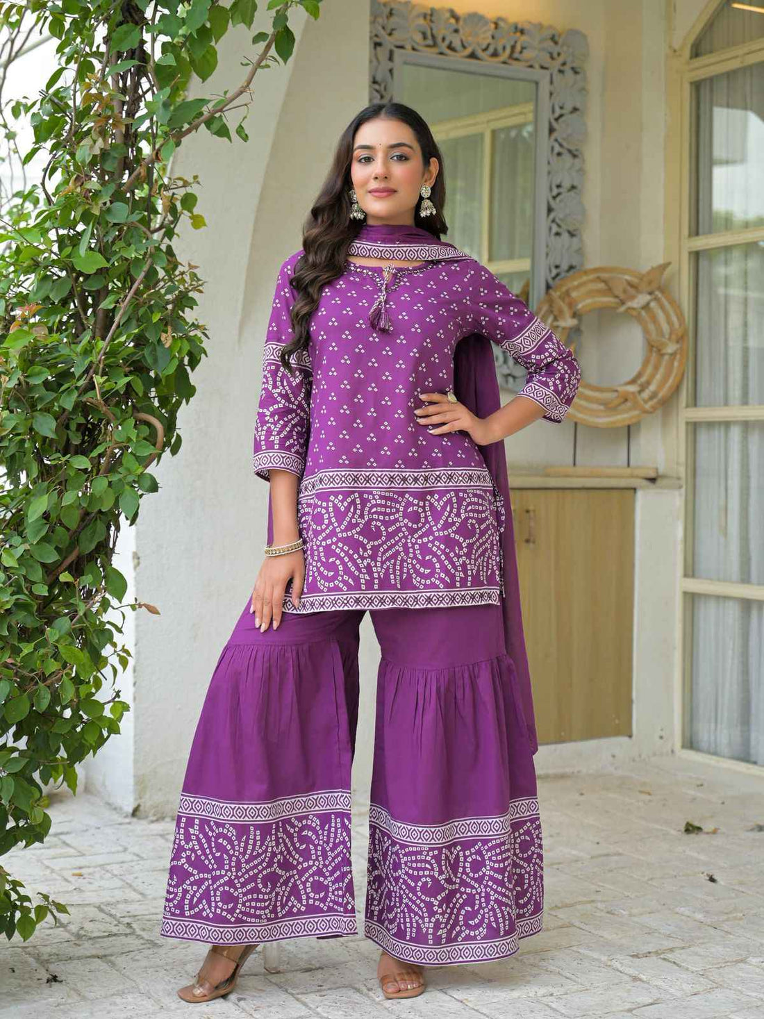 Pure Cotton Bandhez Print Sharara Set