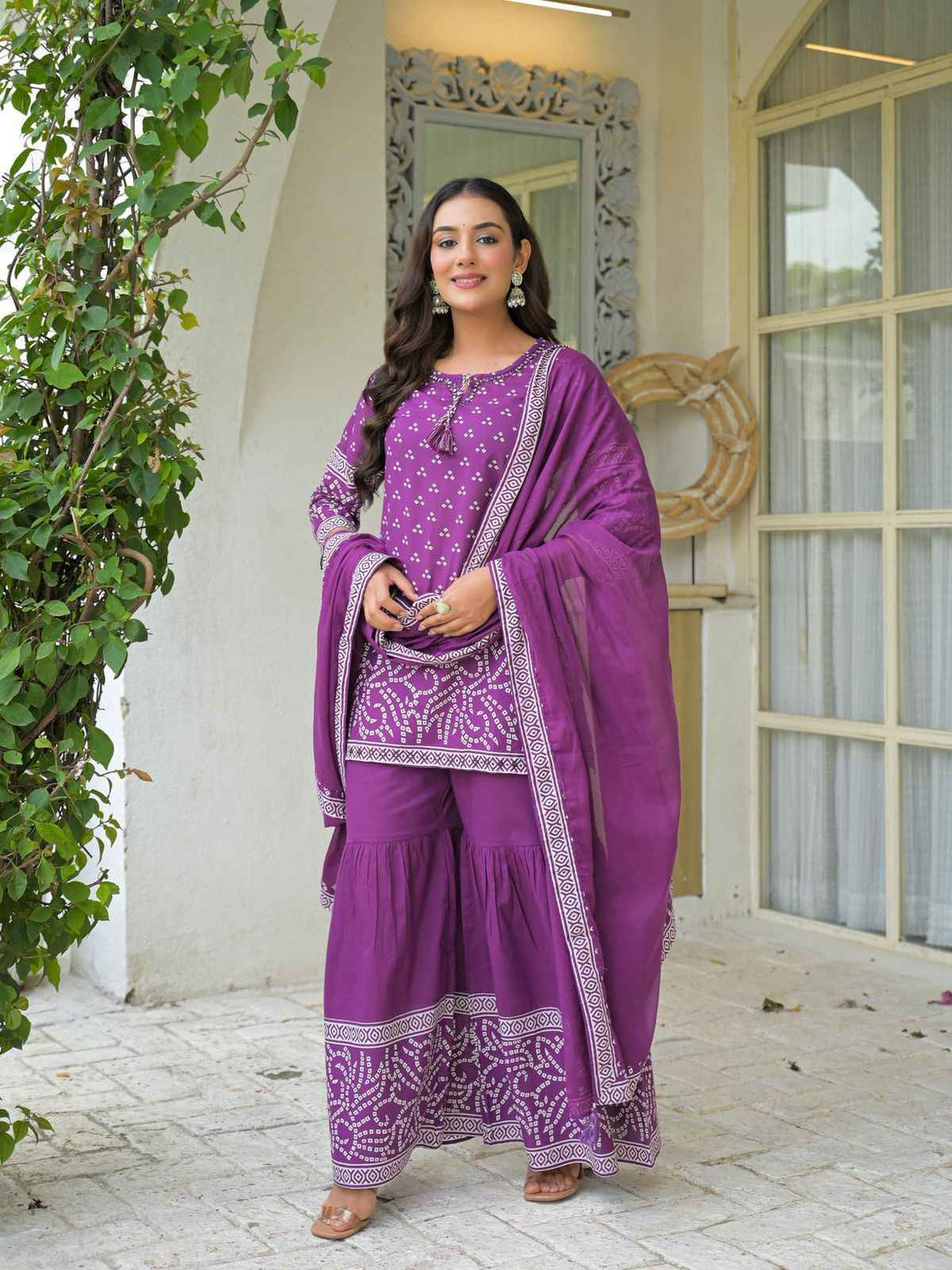 Pure Cotton Bandhez Print Sharara Set