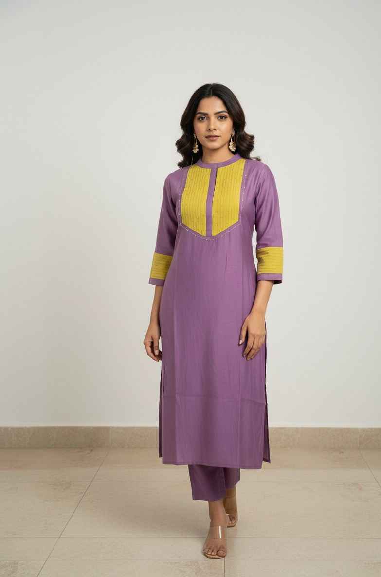 Pure Muslin Two Piece Pant Set With Embroidery